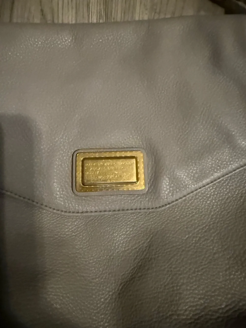 Marc Jacobs Gray Pebbled Leather Shoulder Bag with Gold Plaque